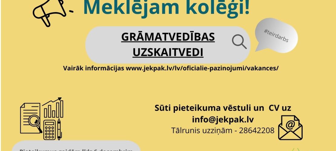 Meklējam kolēģi - grāmatvedības uzskaitvedi